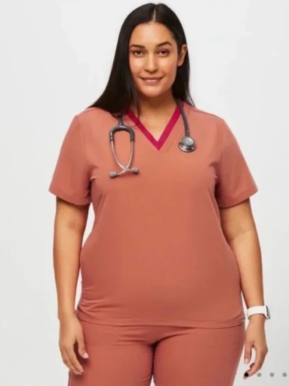 Figs Women’s Oran Scrub Top and High Waisted Zamora Joggers - Terracotta S/ST